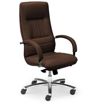 LINEA vezetői forgószék, karfákkal, krómozott acél vázzal, puha bőr kárpittal - barna
