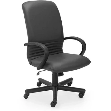 MIRAGE menedzser fotel, kartámaszokkal, fekete poliamid vázzal, fekete bőr kárpittal