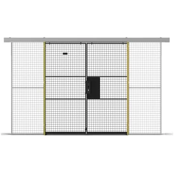 Kettős tolóajtó (gépvédőhöz), szélesség 2000 mm, oszlopok sárga / ajtó fekete