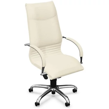 ARTUS vezetői forgószék karfákkal, krómozott acél vázzal, puha bőr kárpittal - bézs színben