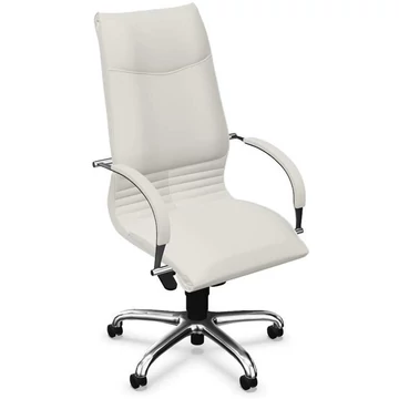 ARTUS vezetői forgószék karfákkal, krómozott acél vázzal, puha bőr kárpittal - világosszürke