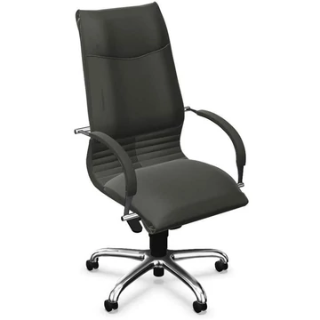 ARTUS vezetői forgószék karfákkal, krómozott acél vázzal, puha bőr kárpittal - sötétszürke