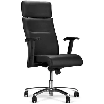 NEO-LUX vezetői forgószék karfákkal, krómozott acél vázzal, puha bőr kárpittal - fekete
