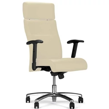 NEO-LUX vezetői forgószék karfákkal, krómozott acél vázzal, puha bőr kárpittal - bézs