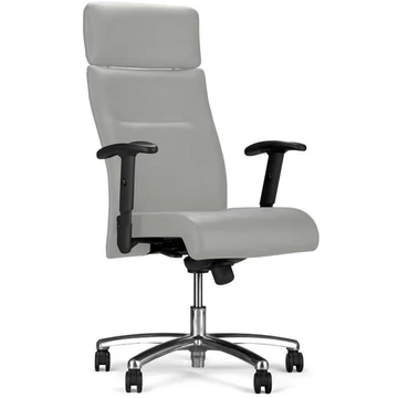 NEO-LUX vezetői forgószék karfákkal, krómozott acél vázzal, puha bőr kárpittal - világosszürke