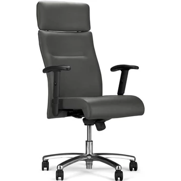 NEO-LUX vezetői forgószék karfákkal, krómozott acél vázzal, puha bőr kárpittal - sötétszürke