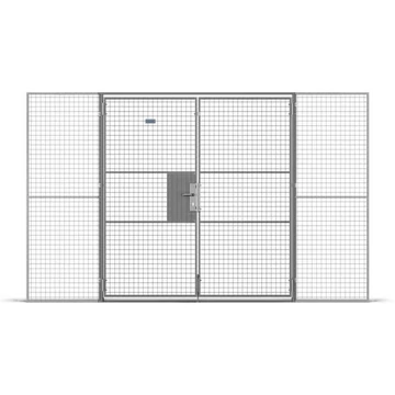 Kettős ajtó fogantyúval (Euro hengerzár), ma x szé: 2200x2000 mm, rácsméret 25x25 mm, szürke szín