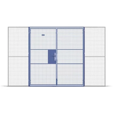 Kettős ajtó fogantyúval (Euro hengerzár), ma x szé: 2200x2000 mm, rácsméret 25x25 mm, kék szín