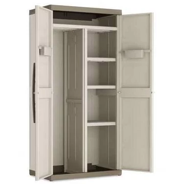 Műanyag szekrény, középen válaszfallal, 4 polccal, ma x sz x mé: 1820x890x540 mm