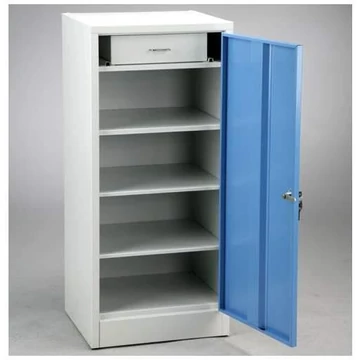 Műhelyszekrény, könnyű, alacsony felépítésű, ma x sz x mé: 1000x450x400 mm, 1 fiók, 3 polc, világosszürke RAL7035 / kék RAL5012