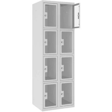 Rekeszes szekrény  üvegezett ajtókkal, 2x4 rekeszek, ma x sz x mé: 1800x600x490 mm, szürke szín RAL7035