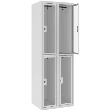 Rekeszes szekrény  üvegezett ajtókkal, 2x2 rekesz, ma x sz x mé: 1800x600x490 mm, szürke szín RAL7035