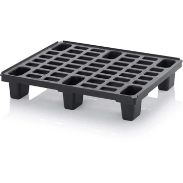 Műanyag könnyű, 800 x 600 mm-es raklap, fekete, lábbal