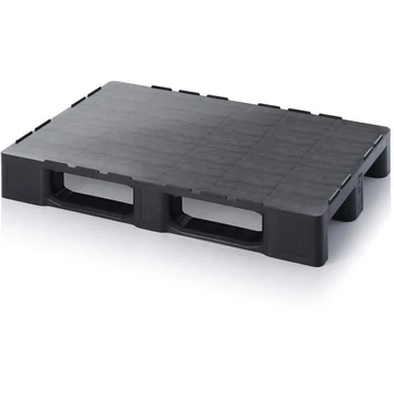 Közepes raklap 1200 x 800 mm, zárt fedélzettel, fekete, csúszótalpakkal