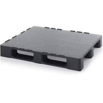 Közepes raklap 1200 x 1000 mm, zárt fedélzettel, fekete, csúszótalpakkal