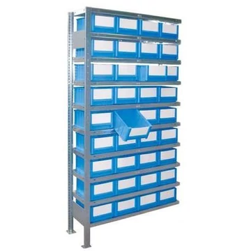 Dugaszolható állvány CLIP állványdobozokkal 2000x1000x300 mm, kiegészítő modul, 10 polc, 36 doboz.