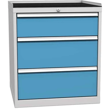 Fiókos műhelyszekrény, 3 x fiók, ma x sz x mé: 840 x 720 x 700 mm, szín: szürke RAL7035 / kék RAL5012