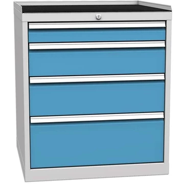 Fiókos műhelyszekrény, 4 x fiók, ma x sz x mé: 840 x 720 x 700 mm, szín szürke RAL7035 / kék RAL5012