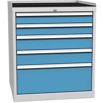 Fiókos műhelyszekrény, 5 x fiók, ma x sz x mé: 840 x 720 x 700 mm, szín: szürke RAL7035 / kék RAL5012