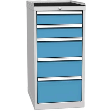 Fiókos műhelyszekrény, 5 x fiókos, ma x sz x mé: 1030 x 500 x 700 mm, szürke színű RAL7035 / kék RAL5012