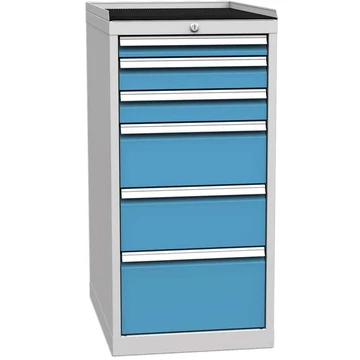 Fiókos műhelyszekrény, 6 x fiókos, ma x sz x mé: 1030 x 500 x 700 mm, szín: szürke RAL7035 / kék RAL5012
