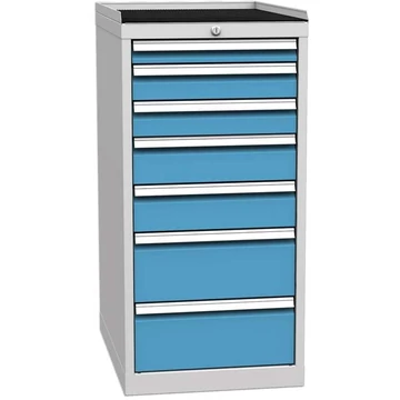Fiókos műhelyszekrény, 7 x fiók, ma x sz x mé: 1030 x 500 x 700 mm, szín szürke RAL7035 / kék RAL5012
