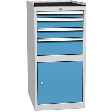 Fiókos műhelyszekrény, 1 x szekrény, 4 x fiók, ma x sz x mé: 1030 x 500 x 700 mm, színes szürke RAL7035 / kék RAL5012