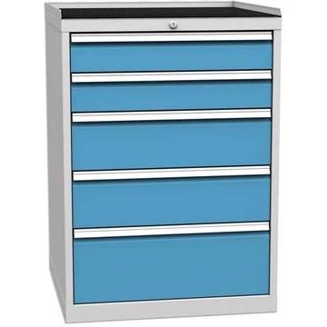Fiókos műhelyszekrény, 5 x fiók, ma x sz x mé: 1030 x 720 x 700 mm, szín szürke RAL7035 / kék RAL5012