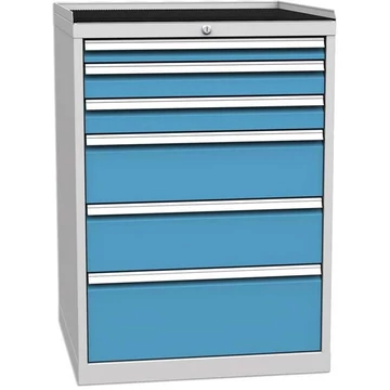 Fiókos műhelyszekrény, 6 x fiók, ma x sz x mé: 1030 x 720 x 700 mm, szín szürke RAL7035 / kék RAL5012