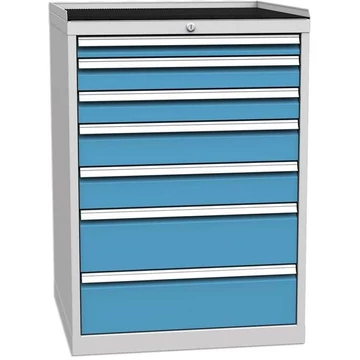 Fiókos műhelyszekrény, 7 x fiók, ma x sz x mé: 1030 x 720 x 700 mm, szín szürke RAL7035 / kék RAL5012