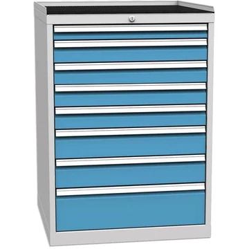 Fiókos műhelyszekrény, 8 x fiókos, ma x sz x mé: 1030 x 720 x 700 mm, szín szürke RAL7035 / kék RAL5012