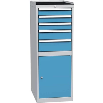 Fiókos műhelyszekrény, 1 x szekrény, 5 x fiók, ma x sz x mé: 1350 x 500 x 700 mm, szín: szürke RAL7035 / kék RAL5012
