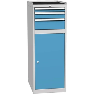 Fiókos műhelyszekrény, 1 x szekrény, 3 x fiók, ma x sz x mé: 1350 x 500 x 700 mm, szín: szürke RAL7035 / kék RAL5012