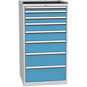 Fiókos műhelyszekrény, 8 x fiók, ma x sz x mé: 1350 x 720 x 700 mm, szín: szürke RAL7035 / kék RAL5012