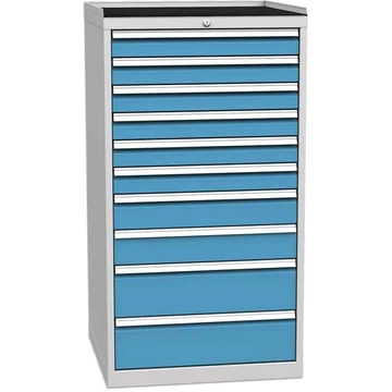 Fiókos műhelyszekrény, 10 x fiók, ma x sz x mé: 1350 x 720 x 700 mm, szín szürke RAL7035 / kék RAL5012