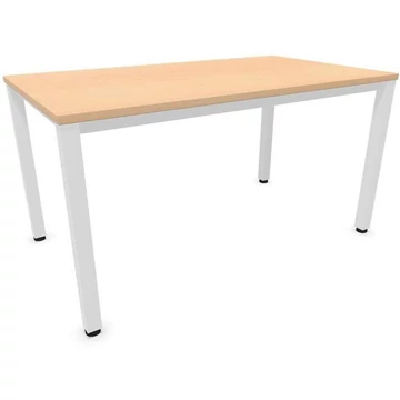 Irodai íróasztal, négyszögletes asztallábak, fehér, juhar színű, szélesség x mélység: 1400 x 800 mm