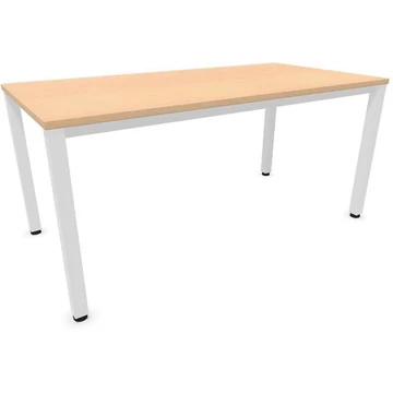 Irodai íróasztal, négyszögletes asztallábak, fehér, juhar színű, sz x mé: 1600 x 800 mm