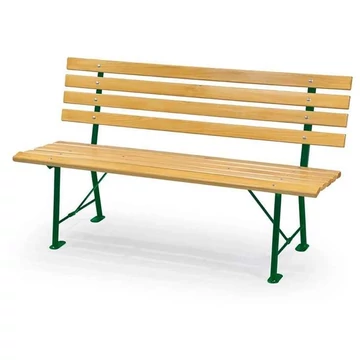 Klasszikus park pad, tömörfa lécekkel, acélszerkezettel zöldre festve