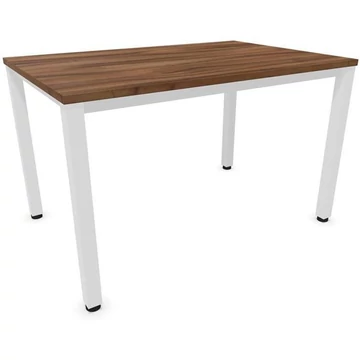 Irodai íróasztal, négyszögletes asztallábak, fehér, dió színű, sz x mé: 1200 x 800 mm