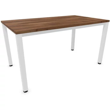 Irodai íróasztal, négyszögletes asztallábak, fehér, dió színű, szélesség x mélység: 1400 x 800 mm