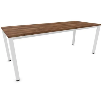 Irodai íróasztal, négyszögletes asztallábak, fehér, dió színű, szélesség x mélység: 2000 x 800 mm