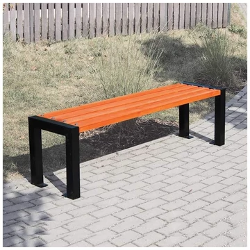 Torontó pad háttámla nélkül, acélszerkezet tömörfa lécekkel, hossza 1,62 m