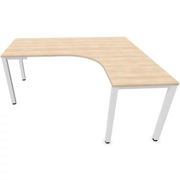 Irodai íróasztal 'L'-alakú, négyszögletes asztallábak, fehér, akác színű, jobb, szélesség: 1800 x 1600 mm