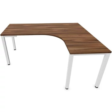 Irodai íróasztal 'L'-alakú, négyszögletes asztallábak, fehér, dió színű, jobb, szélesség: 1800 x 1600 mm