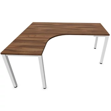 Irodai íróasztal 'L'-alakú, négyszögletes asztallábak, fehér, dió színű, bal, szélesség: 1800 x 1600 mm