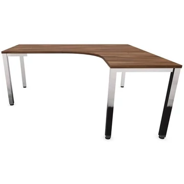 Irodai íróasztal 'L'-alakú, négyszögletes asztallábak, fényes, dió színű, jobb, szélesség: 1800 x 1600 mm