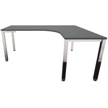 Irodai íróasztal 'L'-alakú, négyszögletes asztallábak, fényes, színe sötétszürke, jobb, szélesség: 1800 x 1600 mm