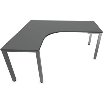 Irodai íróasztal 'L'-alakú, négyszögletes asztallábak, matt, sötétszürke színű, bal, szélesség: 1800 x 1600 mm