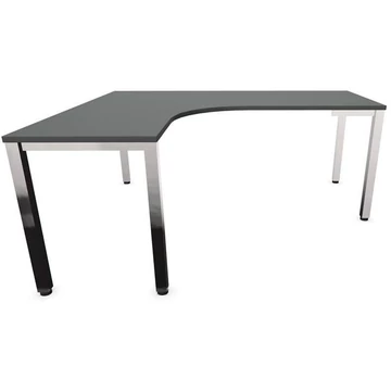 Irodai íróasztal 'L'-alakú, négyszögletes asztallábak, fényes, sötétszürke színű, bal, szé: 1800 x 1600 mm