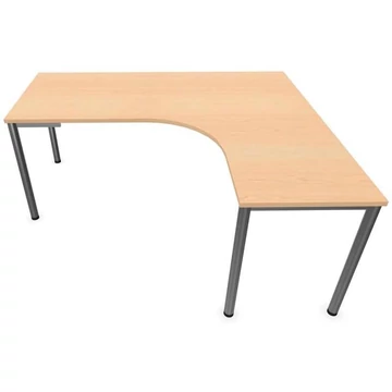 Irodai íróasztal 'L'-alakú, kerek asztallábak, matt, juhar színű, jobb, szélesség: 1800 x 1600 mm